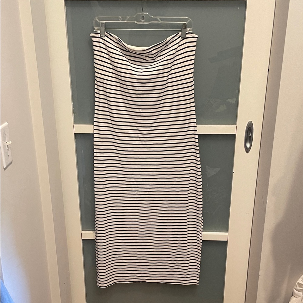 GAP Striped White and Navy Tube Strapless Dress, L, EUC